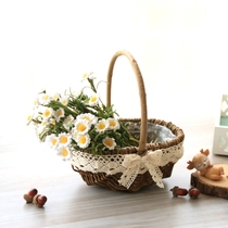 Rattan woven willow woven small flower basket Hand woven straw woven hand inserted dried flowers decoration gift Fruit basket photo props
