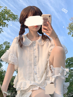 taobao agent Design summer megaphone, white doll, suitable for teen, Lolita style, with short sleeve, doll collar