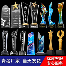 (Qingdao manufacturer)Crystal trophy custom medal custom football basketball sports souvenir five-pointed star glass