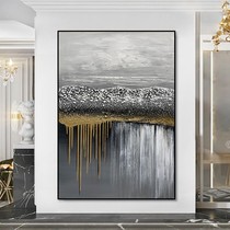 Hand-painted oil painting Snow Mountain waterfall light luxury gold foil living room sofa background wall decorative painting porch restaurant hanging painting abstract