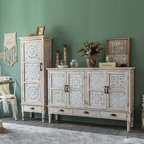 Retro American country entrance door facing the entrance cabinet solid wood carved dining side cabinet locker floor-to-ceiling storage wine cabinet