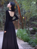 Early fall haute feel backless black dress womens 2022 Hepburn wind summer haute sense vintage niche design long skirt