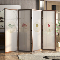 Tea room screen folding mobile lotus office New Chinese partition barrier Solid wood living room entrance Zen occlusion