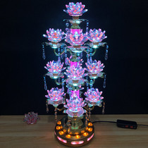 Colorful Lotus nine-product crystal lamp Guanyin Buddha front long Ming lamp Buddha lamp led rotating for Buddha temple offering lamp