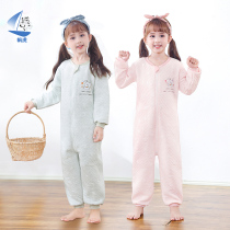Sailing Tiger autumn and winter baby Siamese pajamas warm 2 girls belly childrens jumpsuit thickened 3 boys big child anti kick kick