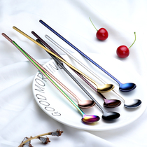 Stainless steel spoon Household creative mixing spoon Korean long handle honey spoon Golden cute coffee net red small soup