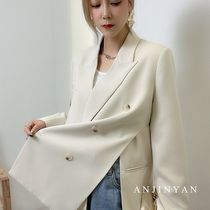  Suit jacket womens spring and autumn 2021 new design sense niche fashion temperament rice apricot white European suit