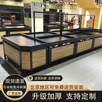 Supermarket vegetable and fruit display rack multifunctional fresh shelf fruit shop steel wood island display table fruit and vegetable shelf
