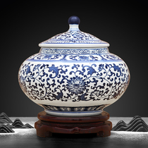Jingdezhen ceramics Antique blue and white storage lid jar New Chinese living room tea jar Home decoration gift ornaments
