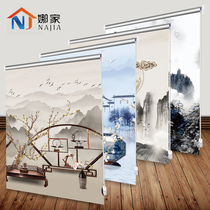 Punch-free installation roller blinds Kitchen bathroom Waterproof Bathroom Window lifting roller-pull full blackout Chinese curtains