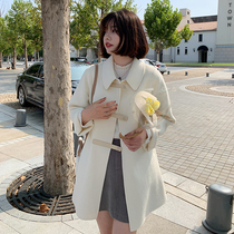 Masisi slightly fat big size fat mm temperament double-sided woolen coat womens autumn and winter long loose thin woolen coat