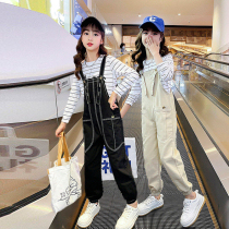Spring Clothing 2022 Girl Back Belt Pants Suit New Children Casual Hanging Strap Pants CUHK Tong Loose Pants Spring Autumn