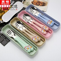 304 stainless steel children cartoon tableware package cute student portable spoon fork chopsticks three pieces of gift box