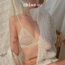 CremeSu French underwear French design embroidery lace without steel ring Triangle cup underwear Womens small chest bra