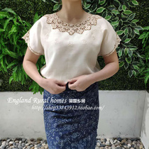 Double-sided handmade lace embroidery old Shanghai linen embroidery dress women short sleeve shirt