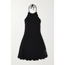 MARYSIA black Bianca scallop edge elastic recycled seersucker hanging neck tennis dress