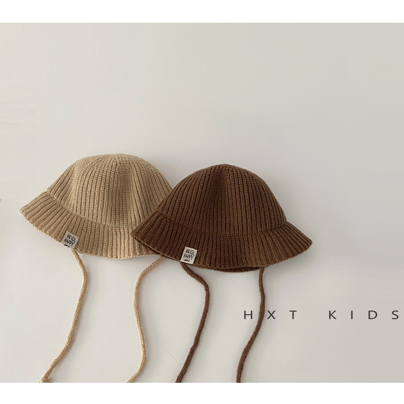 子供用ニット漁師帽子、春と秋の無地、スタイリッシュなレースアップ帽子、男の子、女の子、赤ちゃん、秋の着用日焼け止め帽子