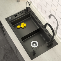 Black nano table-controlled sink thickened 304 stainless steel single tank kitchen hand-made with knife holder sink sink