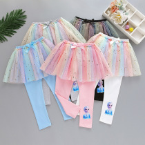 Pure Cotton Girl Beats Bottom Pants 2022 Spring Dress Outside Wearing Aisha Rainbow Fake Two Dress Pants Children Spring And Autumn Pants
