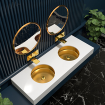 Hotel golden light luxury stainless steel round basin basin wash basin single basin household washbasin embedded Basin
