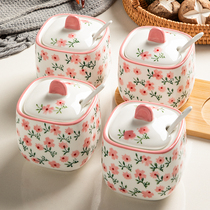 Ceramic seasoning pot Household seasoning pot set Kitchen salt pot Sugar monosodium glutamate seasoning box Seasoning bottle combination pepper pot