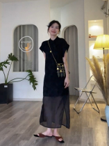 2023 New Chinese high - sense black dress female summer stunning splicing niche design thin skirt