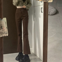 Brown micro trumpet jeans women autumn and winter 2021 New plus velvet high waist thin wide legs high street ins tide