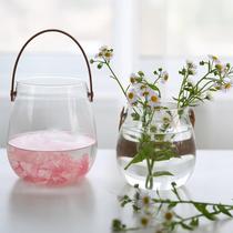 Hydroponic Plant Flowers in Nordic Dry Flower Hand leather vase wax candle holder Creative Home Pendulum