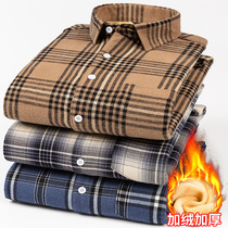 Woodpecker Plaid thermal underwear men plus velvet padded shirt winter youth casual top middle-aged man
