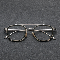 Advanced sense super light pure titanium double beam black frame glasses mens myopia flat light anti blue light can be equipped with degree designer frame