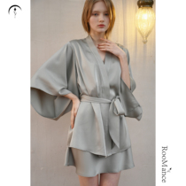RooMance five-color heavy Ryuguang kimono nightgown Womens summer double-sided acetate lace-up short pajamas Morning gown