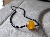Antique old beeswax round beads half honey matte black agate necklace old beeswax net weight 5 5g