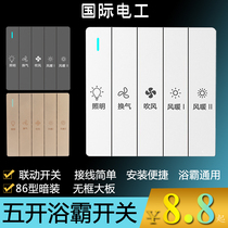 International electrician five-open Bath switch type 86 concealed five-in-one air-warming bath universal 16A high-power household