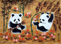 Panda national treasure foreign guest gift gift foreigners love Chinas panda Huxian farmers painting size 52x38cm