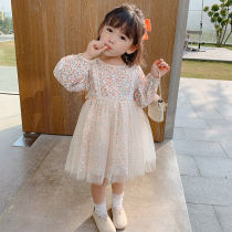 Girls foreign style dress 2021 new spring dress children flower skirt Children Baby Korean Princess puffy dress tide