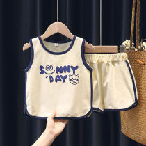 Childrens vest suit 2021 new boys summer trend thin pure cotton baby sleeveless shorts two-piece set