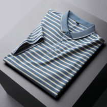 POLO shirt mens striped lapel mercerized cotton short-sleeved t-shirt mens trend summer business Korean casual Paul shirt