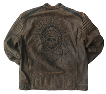 110-136CM fat plus size fat male motorcycle motorcycle three-dimensional skull embroidery leather jacket 2128