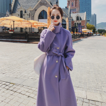 Lecea Alice purple woolen coat women 2021 Winter new English style woolen coat womens long