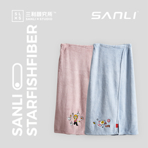 Sanli bath towel womens summer thin section can be worn can be wrapped dress type is more pure cotton water absorption and quick drying is not easy to lose hair household bath skirt