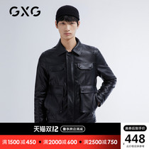 GXG Mens Clothing (Sven Collection) 21 spring hot sale black leather jacket lapel collar multi pocket pu jacket
