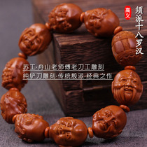 Zhoushan famous teacher carving double-sided must send eighteen Arhan olive core carving hand string pure handmade old man olive Hu man