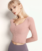 Threaded sports coat womens long sleeves slim slim breathable quick-drying clothes round neck yoga running fitness clothes short