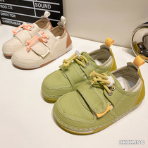 Left left childrens Korean canvas shoes 2021 new low-top velcro boy soft bottom girl casual bread shoes