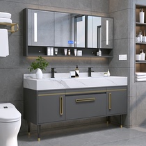 Light luxury double basin rock board bathroom cabinet combination modern simple wash table set toilet face wash basin mirror cabinet