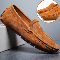 Hollowed-out breathable mens shoes Summer 2022 New mens bean-bean shoes Anti-suede leather casual with a real leather shoe