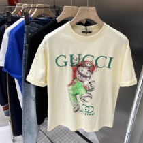 22ss high-end Euro-goods ceiling grade double mercerized fabric printed round collar short sleeve T-shirt male tide card poison identical