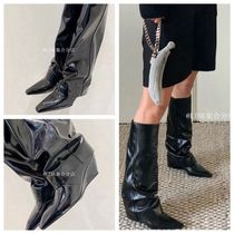 1cothen2021 new high-heeled boots fake pants legs patent leather pu leather boots fake pants legs boots women