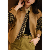 Japan imported sheepskin stitching baseball uniform jacket womens autumn short small jacket top RNAG5ZC025