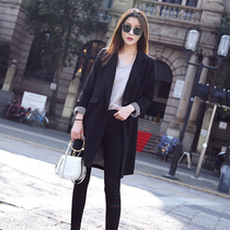Non-perm anti-wrinkle black blazer womens spring and autumn casual Korean version of the British style loose medium-long hanging suit